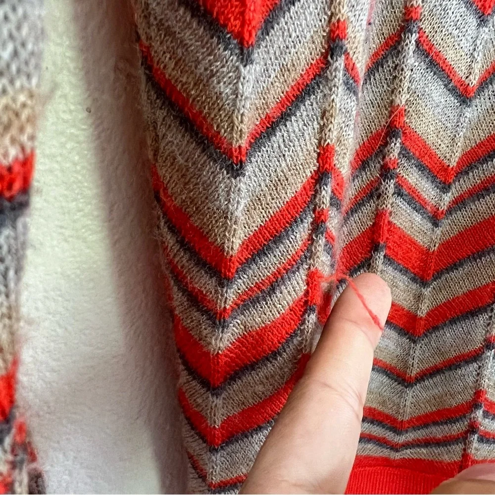 LOFT Orange Wool Blend Chevron Printed Lightweight Buttoned Cardigan Sweater - Picture 12 of 12